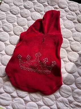 Red Rhinestone Crown Hooded Pet Sweatshirt top XS